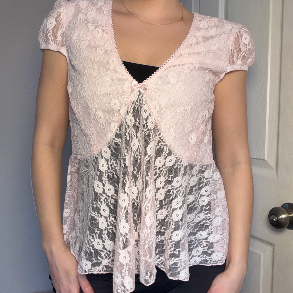 Pink Lace Short Sleeve Top